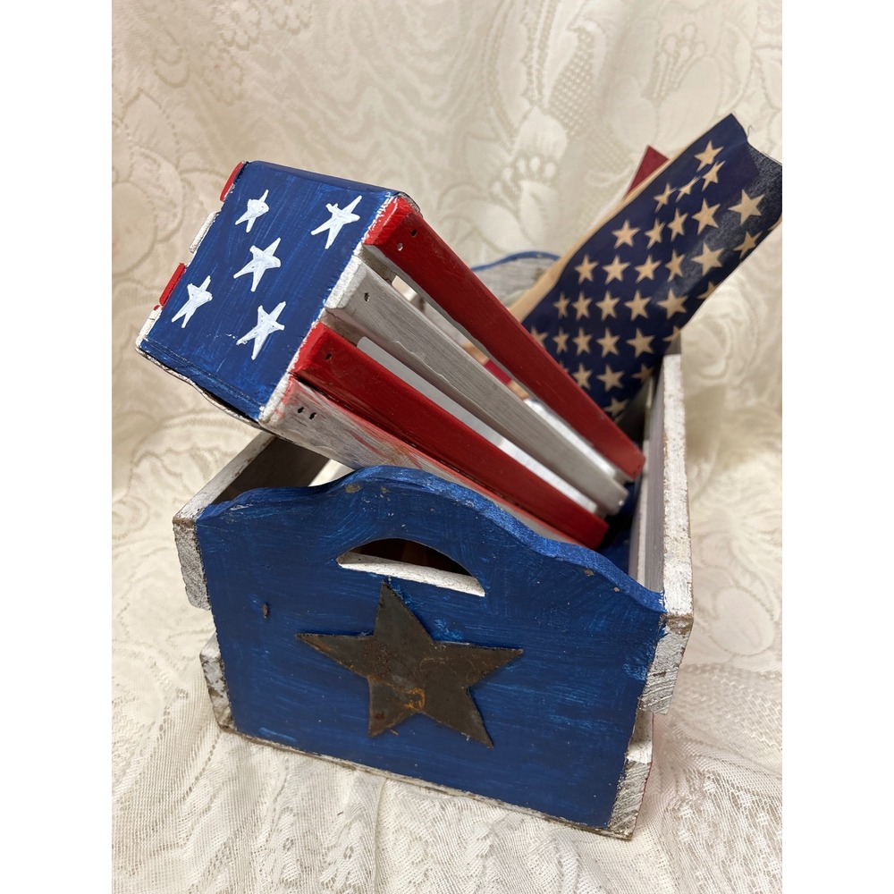 Patriotic Folk Art Hand Painted Small Wooden Crates July 4th Americana Decor
